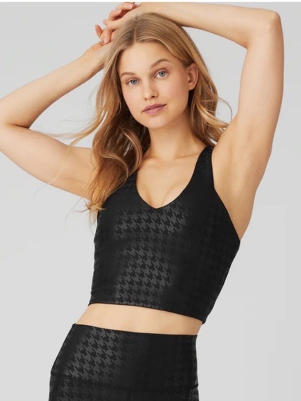 Alo Houndstooth Glimmer Real Bra Tank Black S